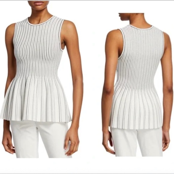 NWT!Theory White and Black Striped Peplum Tank, Top, Knit Size Petite Retail: $2 - Picture 2 of 16